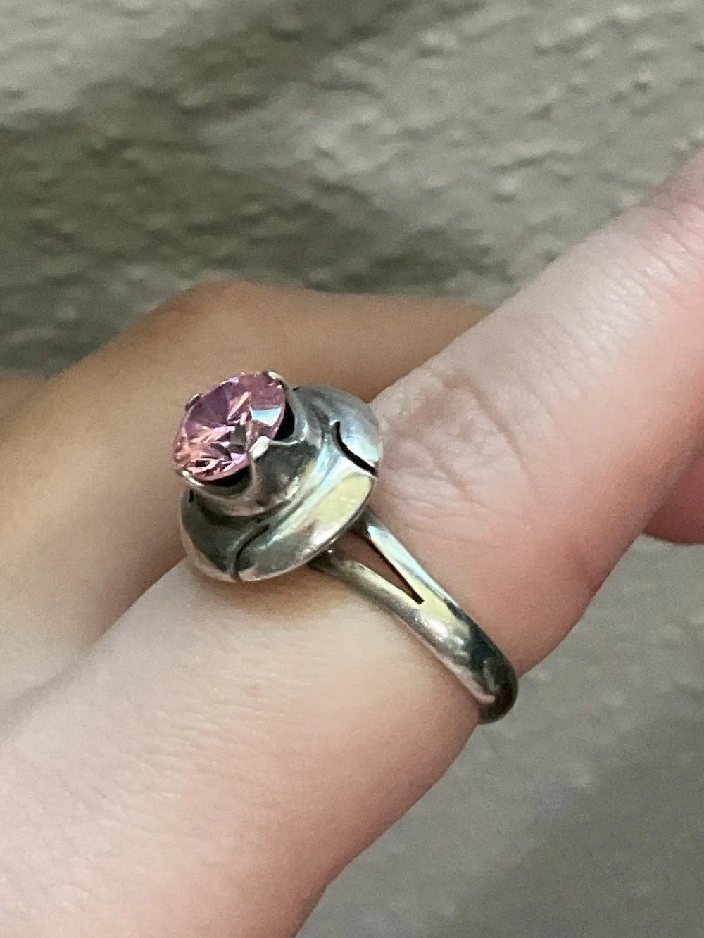 Vintage Sterling Silver Pink Gemstone Ring Size 8